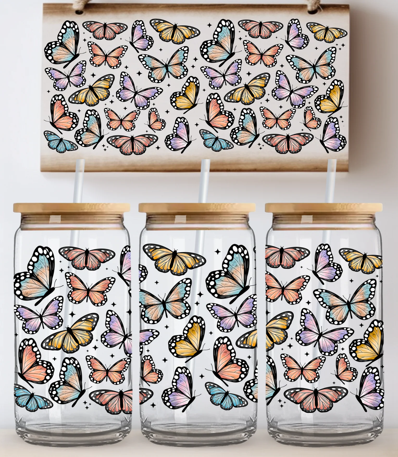 Colorful Butterflies UV DTF Glass Wrap
