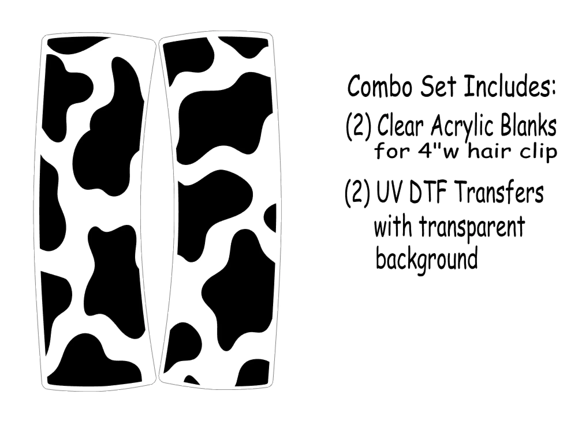 Cow Print Black Hair Clip UV DTF/Blanks Combo