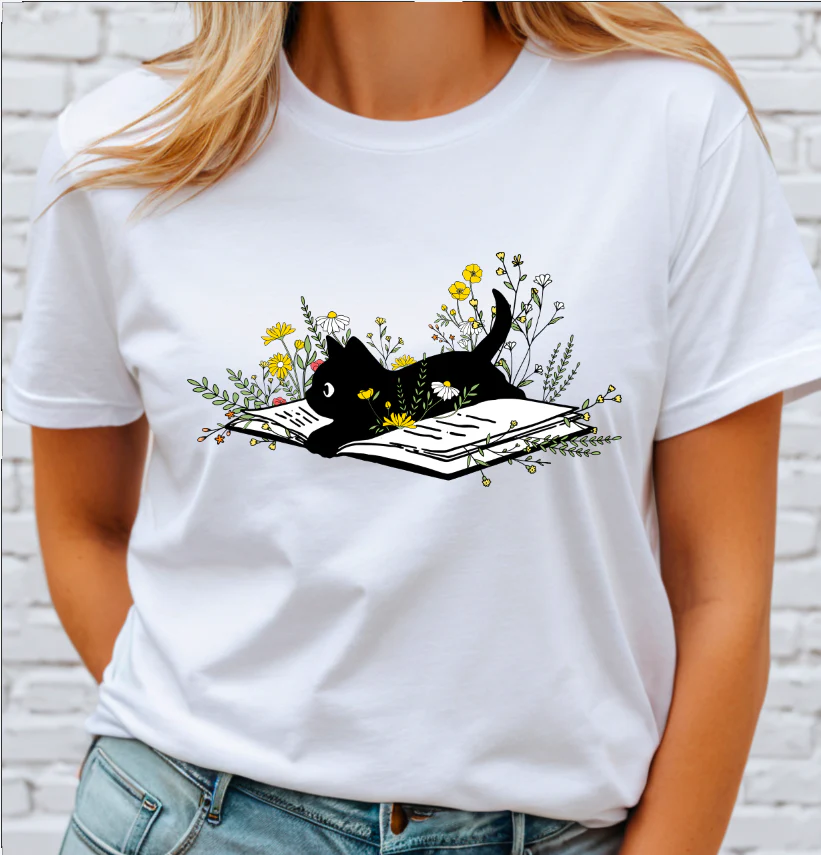 Floral Cat Book DTF Transfer