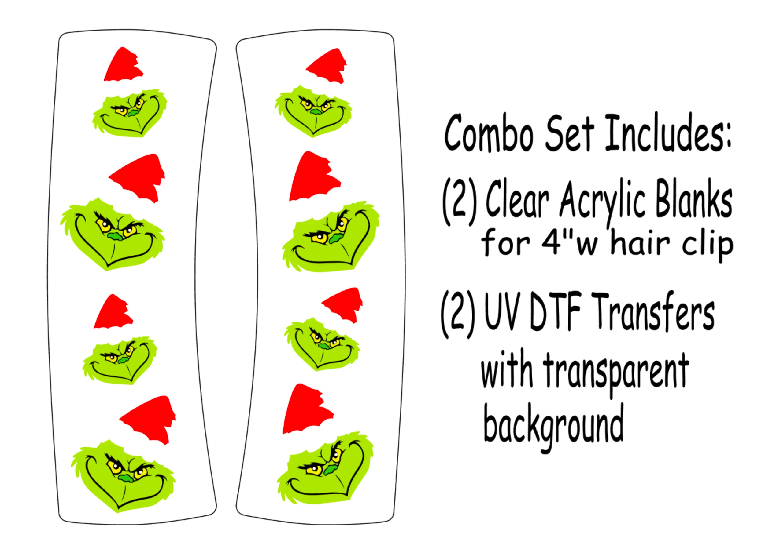Grinch Santa Hat Hair Clip UV DTF/Blanks Combo