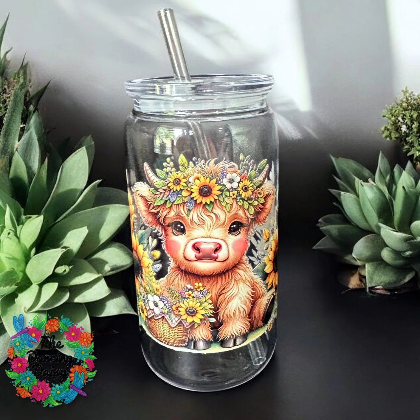 Highland Cow Sunflowers Glass Wrap - Image 2