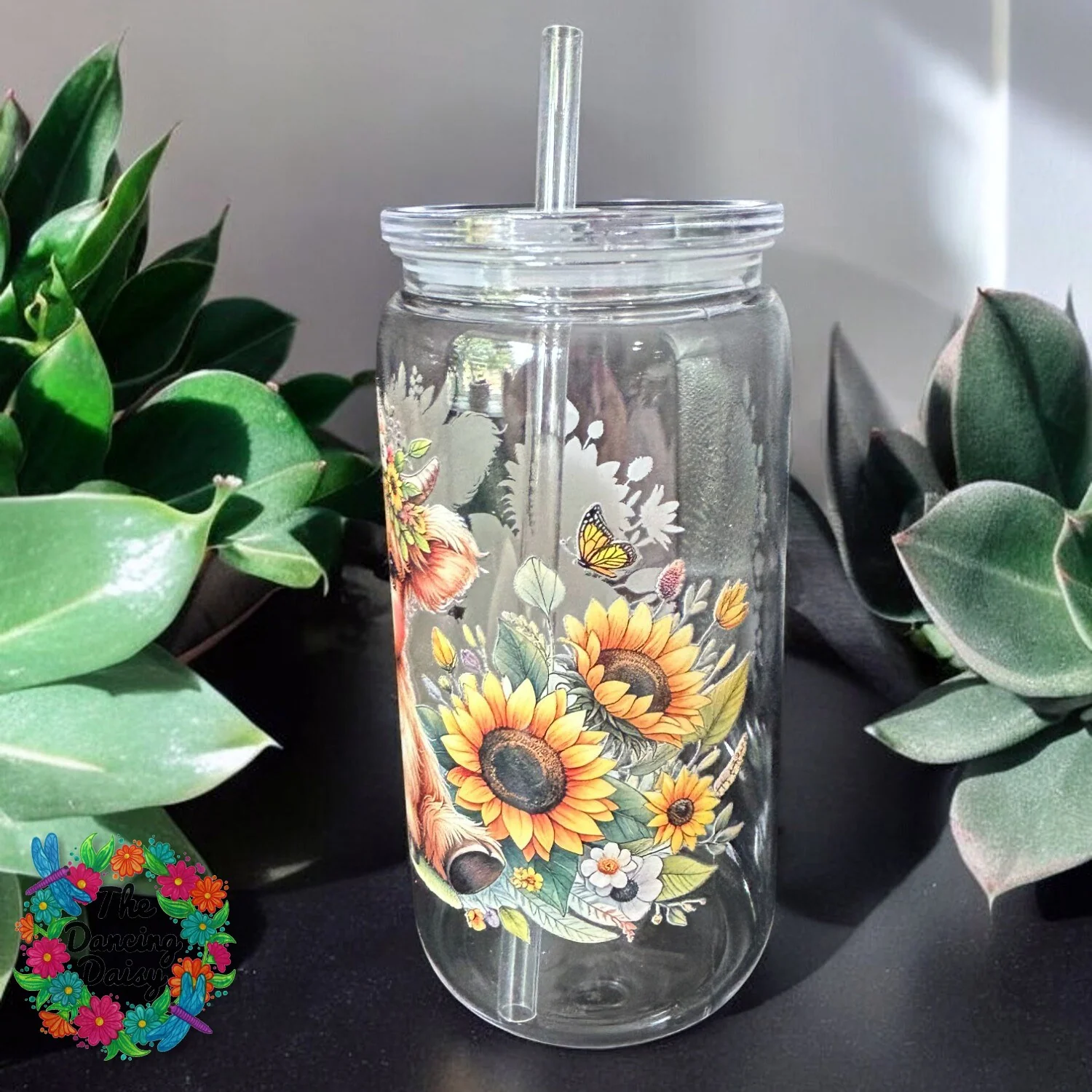 Highland Cow Sunflowers Glass Wrap - Image 3