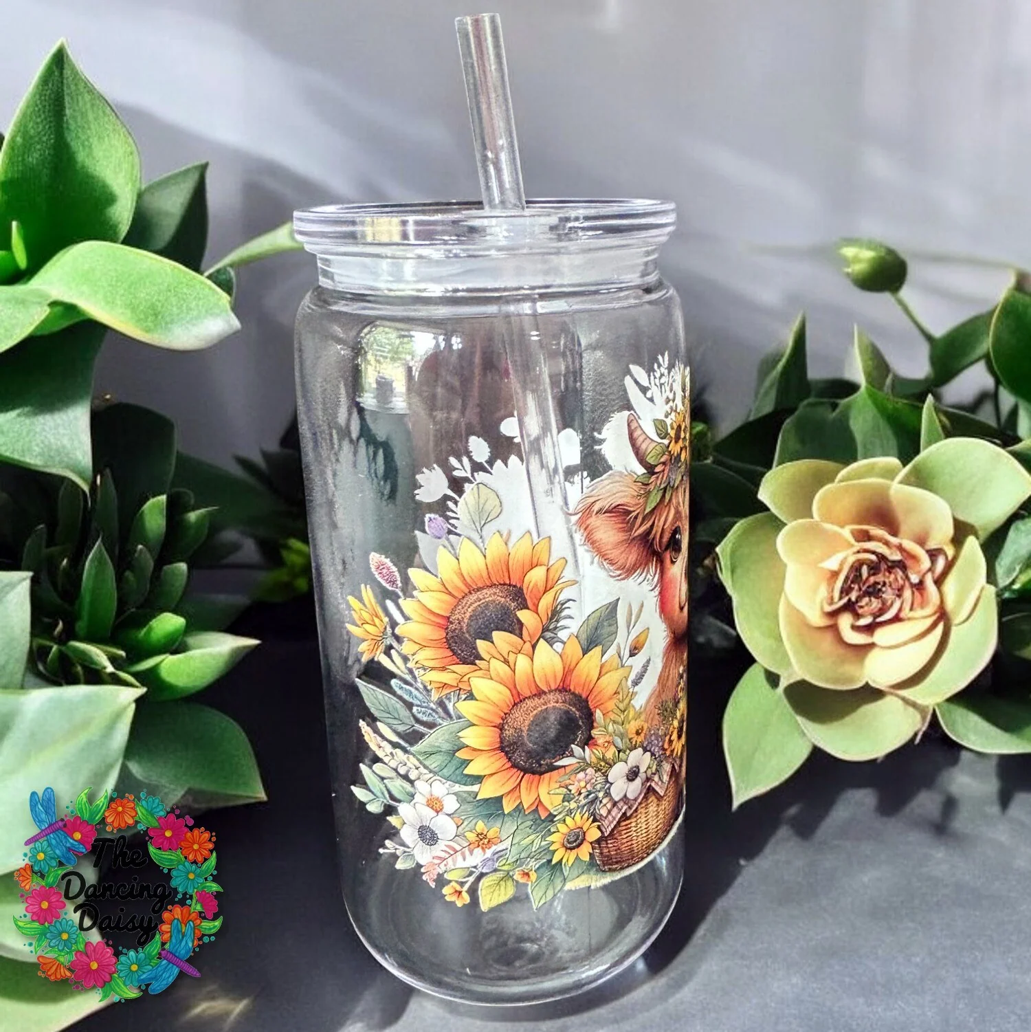 Highland Cow Sunflowers Glass Wrap - Image 4