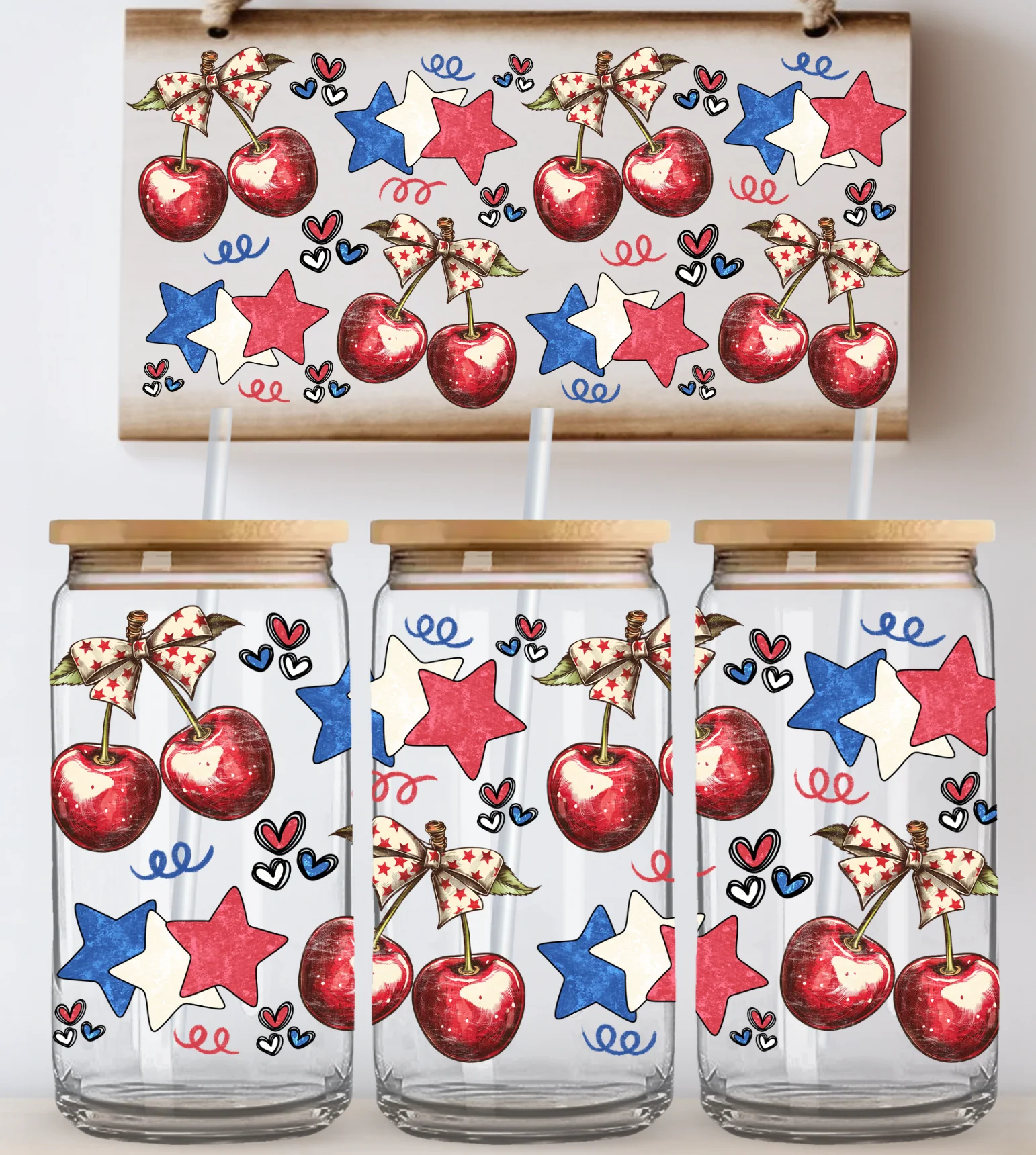 Patriotic Cherries UV DTF Glass Wrap