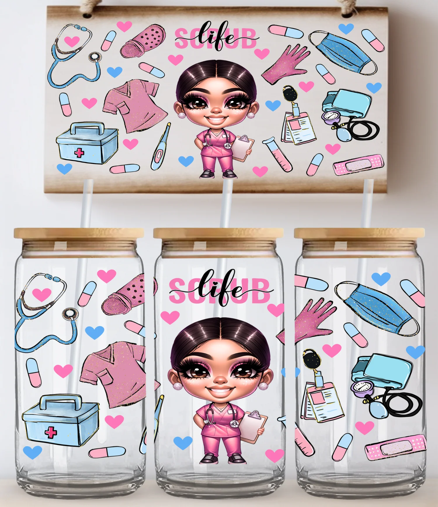 Scrub Life Nurse2 UV DTF Glass Wrap