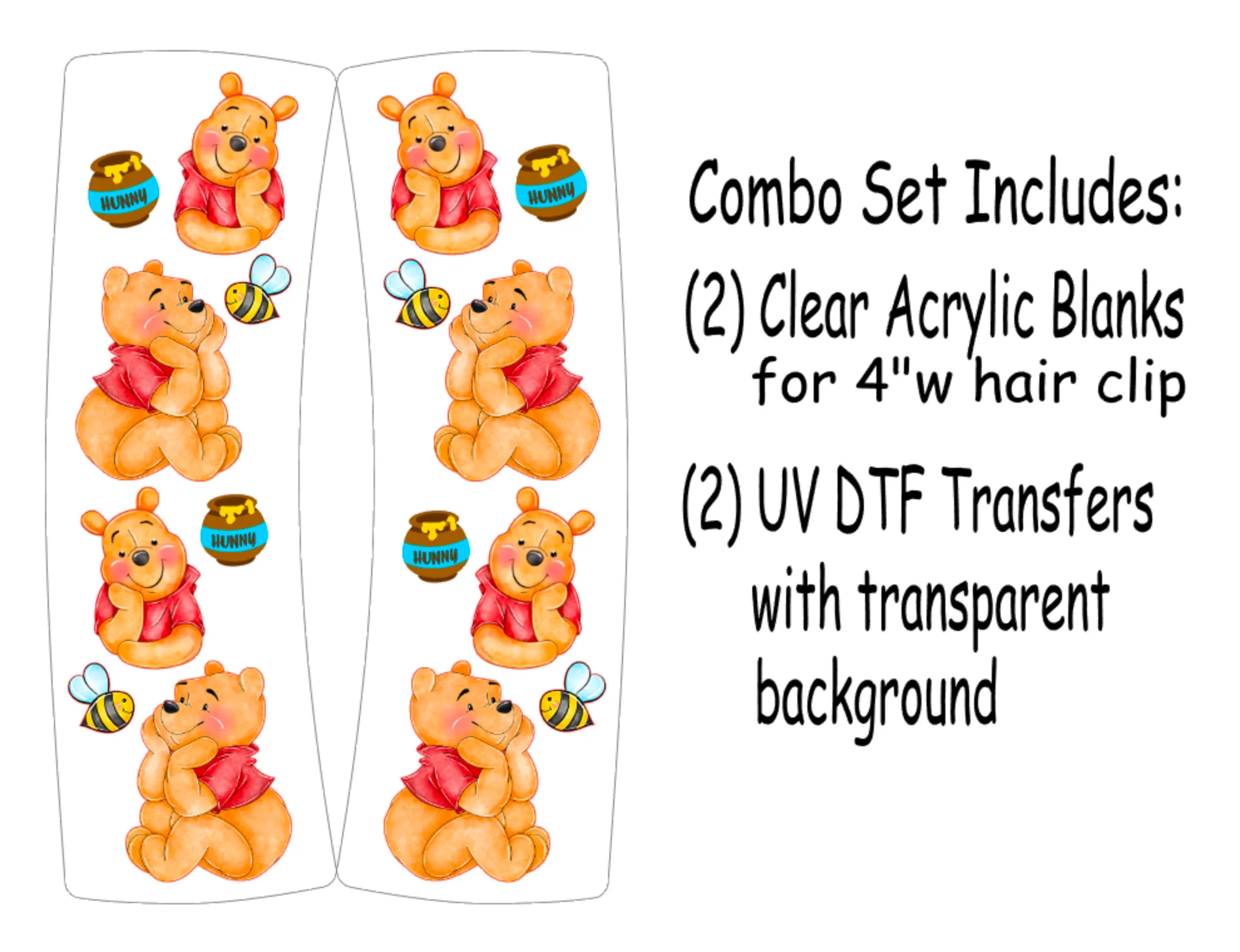 Winnie Pooh Hair Clip UV DTF/Blanks Combo
